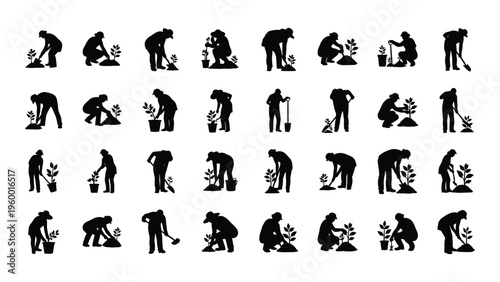 Various silhouettes of people in different poses