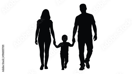 A family of three walking together