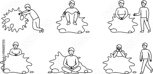 Person struggling with abstract problem pushing against it sitting on it and looking confused and worried.