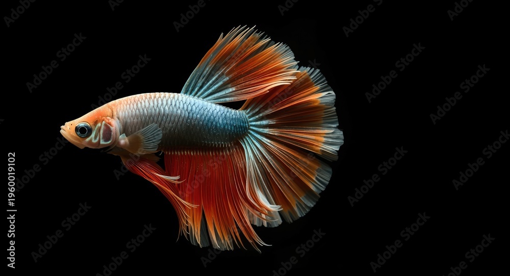 Fototapeta premium Graceful Betta Fish with Flowing Fins on Black Surface