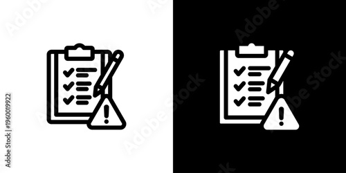 Risk Assessment Review icon concept with flat Black White Background. Vector illustration.