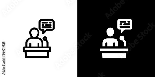 Spokesperson Press Speech icon concept with flat Black White Background. Vector illustration.