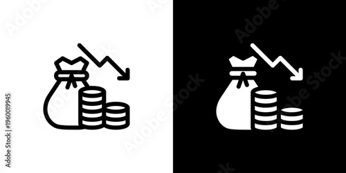 Economic Recession Money icon concept with flat Black White Background. Vector illustration.
