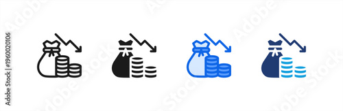 Economic Recession Money icon multiple style collection. Vector illustration.