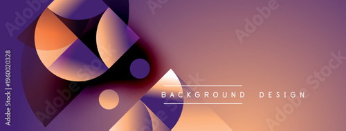 Abstract geometric shapes blend, creating vibrant purple, orange gradients. Modern design suggests technology, innovation, visual appeal.