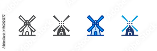 Windmill icon multiple style collection. Vector illustration.
