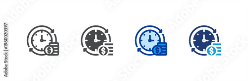 Time Is Money icon multiple style collection. Vector illustration.