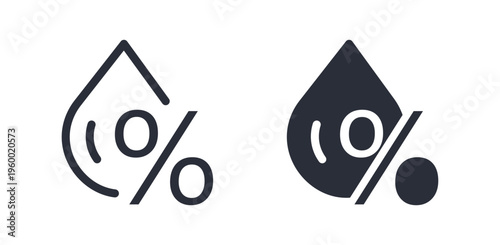 Water drop with percentage icon, humidity and moisture content measurement levels symbol , vector illustration .