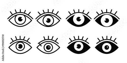 Eye icon set in filled, thin line. Vision icon, eye vector, sign, vision view and visibility isolated on white background design.
