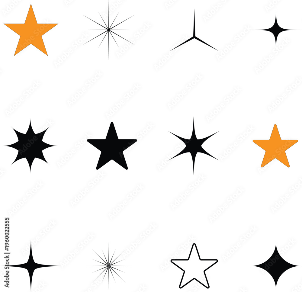 Fototapeta premium Star Icons Vector Set - Black Gold Sparkle EPS SVG Clipart