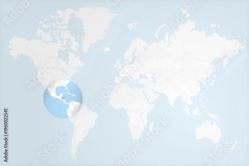 Honduras Map with Flag in Magnifying Glass on World Map Background