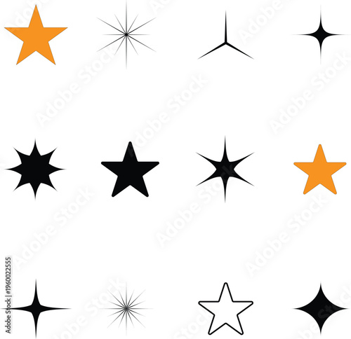 Star Icons Vector Set - Black Gold Sparkle EPS SVG Clipart