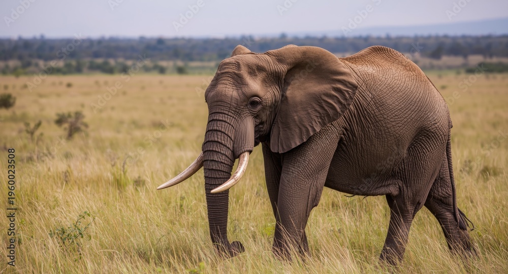 Obraz premium Large wild elephant in untouched natural grassland