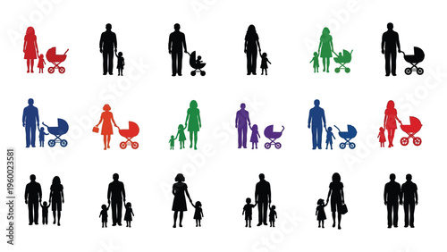 Colorful silhouettes of people with dogs