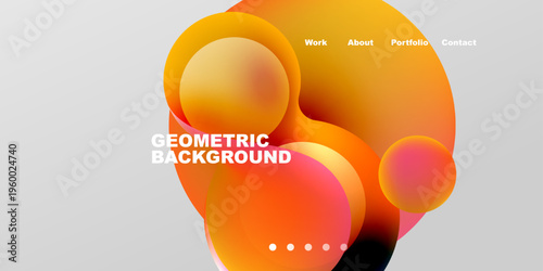 Abstract fluid shapes, vibrant colors, gradient background. Website navigation elements present, modern design aesthetic.