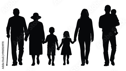 A family of six walking together