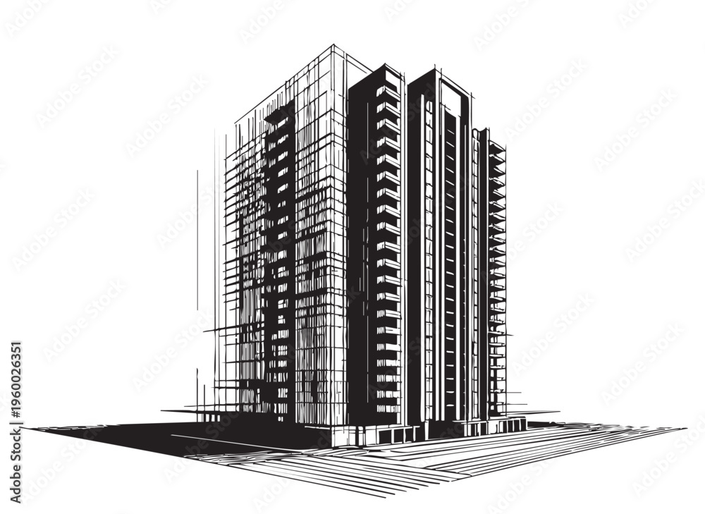 Fototapeta premium High rise building sketch. Architecture doodles
