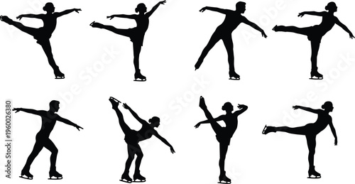 Figure skating silhouette, ice dance, winter sport, graceful movement, skating pose, athletic performance, artistic sport, balance, elegance, competition, choreography