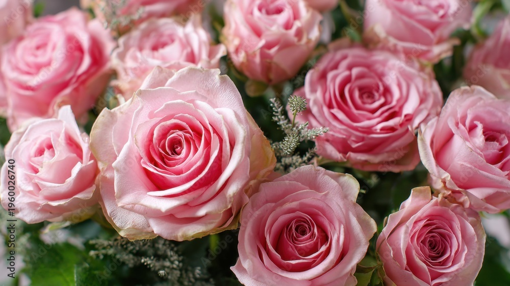 Fototapeta premium Pink roses arranged in lush bouquet close up floral setting