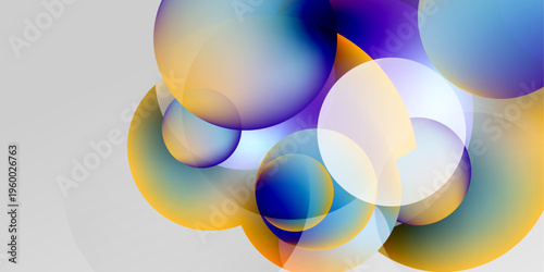 Abstract circles overlap, creating vibrant color blends. Gradient hues suggest light, movement, depth. Minimalist design, modern aesthetic.