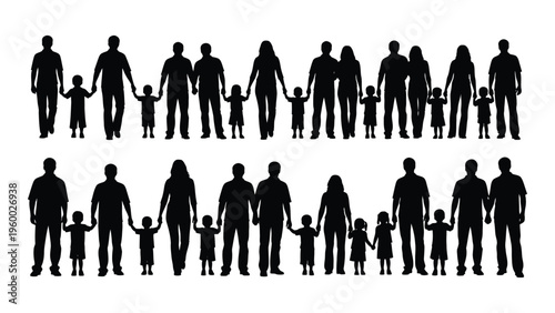 A group of people and children standing in two rows