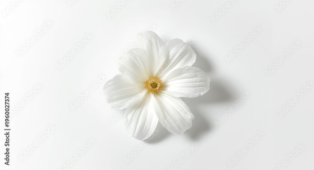 Obraz premium pure white flower captured on smooth white background with soft shadows