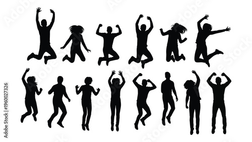 A group of people jumping in the air with their arms raised