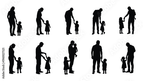 Black silhouettes of adults and children