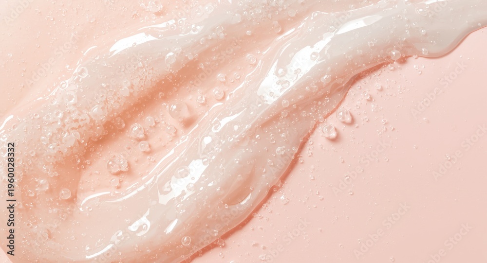 Fototapeta premium Close view of white cosmetic serum with bubbles in liquid gel texture