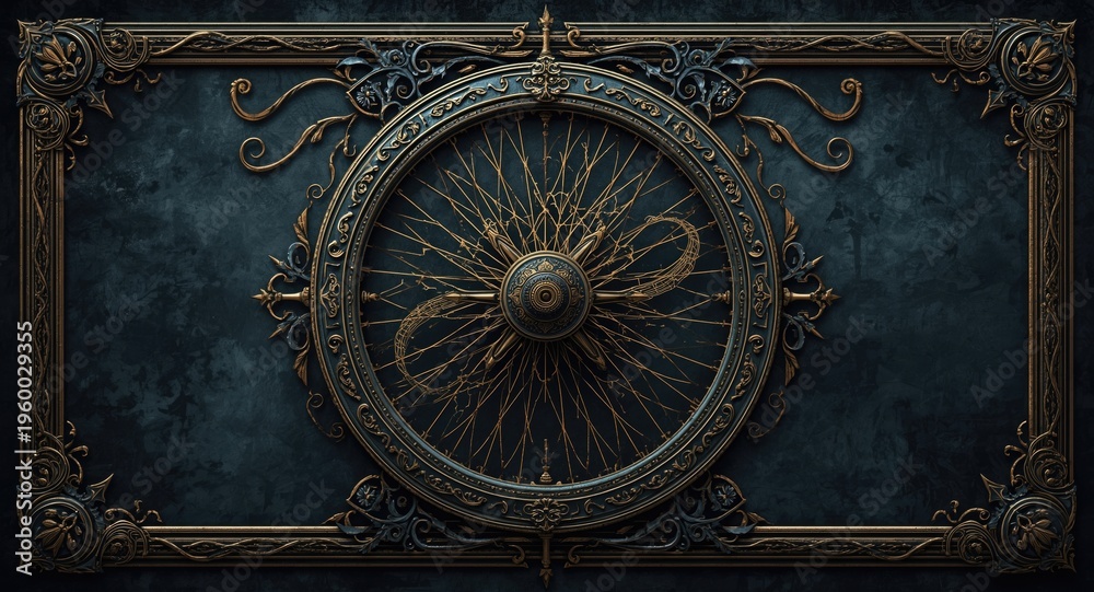 Obraz premium Intricate surreal wheel design framed with gothic ornamentation for branding