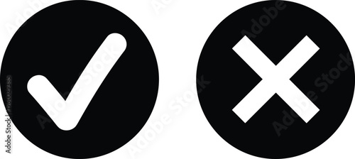 Black and white checkmark and cross in circles symbols