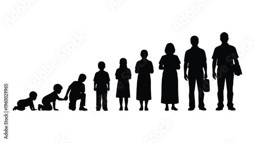 A family in silhouette standing in a line from child to adult