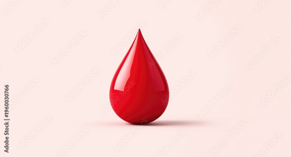 Fototapeta premium Glossy red droplet symbolizing lifesaving blood donation on a clean minimalist backdrop
