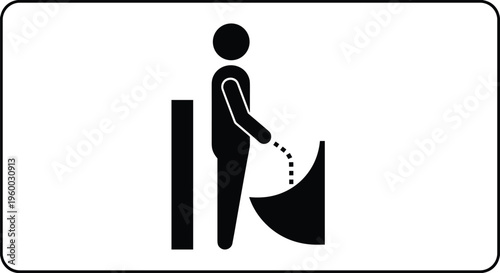 Male Restroom Urinal Sign Vector Icon with Man Silhouette Using Public Toilet Facility Isolated on White Background for Information Signage