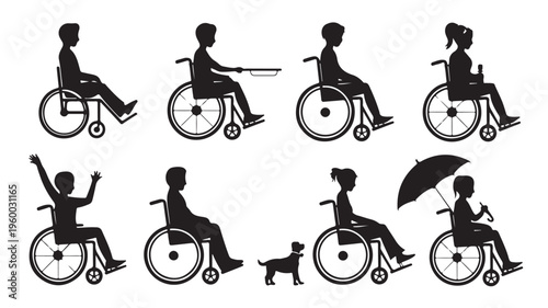 Wheelchair Users Illustration Set Inclusive Disability Accessibility Vector Icons for Healthcare Social Inclusion Design