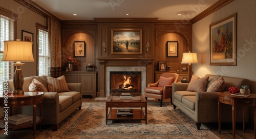 snug sitting room designed with supportive furniture and comforting warm illumination