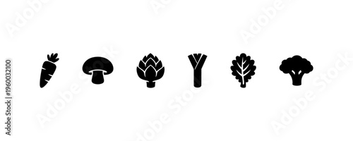 Vegetable icons set carrot mushroom broccoli silhouettes