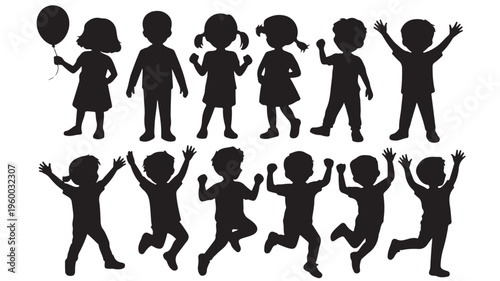 Children Silhouettes Playing Running Jumping Kids Activity Vector for Childhood Concept and Education Design