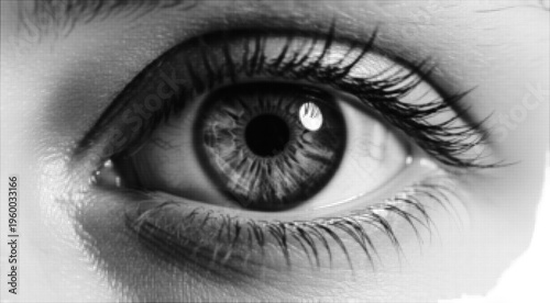 Captivating Gaze: An eye, detailed with intricate texture, reflects a world of emotion and wonder. Every lash, every curve, and every gleam conveys depth and personality.