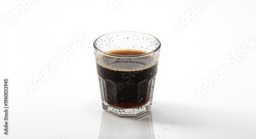 Espresso glass with moisture drops set on pure white background