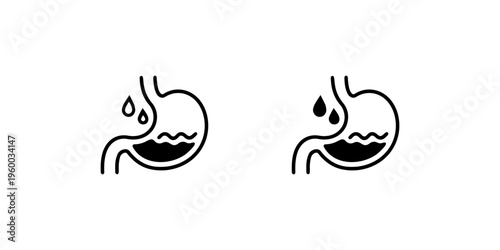 Stomach acid reflux icon medical digestion symbol set
