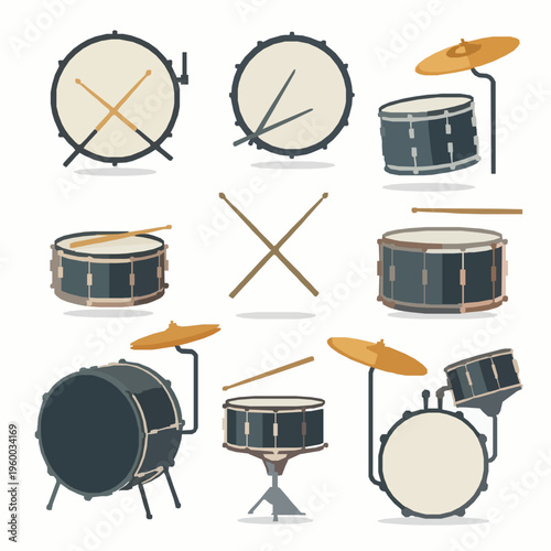 Stylized drum set vector illustration with drumsticks EPS10 isolated on white
Keywords: