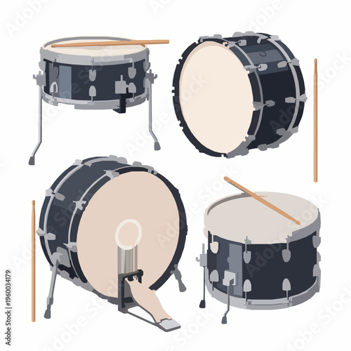 Drum set with drumsticks vector illustration music instrument EPS10 isolated on white