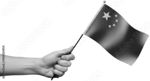 A Nation's Emblem: A hand holds a flag high, representing national pride and unity. It embodies the essence of patriotism and allegiance.