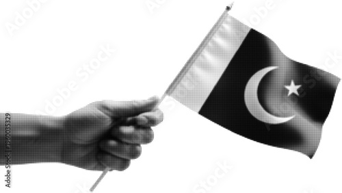 Patriotic Display: A hand proudly holds the flag, showcasing national pride. The monochrome image encapsulates unity and the spirit of a nation.