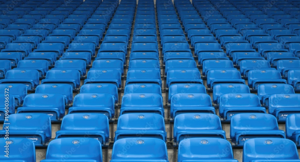 Fototapeta premium Neatly aligned blue seating in rows showcasing an empty grandstand setting