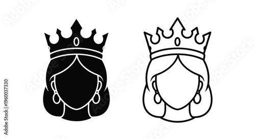 Two contrasting depictions of a queen s head in black and white