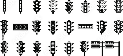 Traffic light silhouette collection, signal outline figure, transportation motif illustration, urban icon art, road design graphic, safety posture symbol image