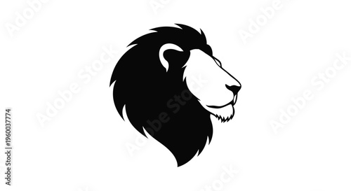 Elegant black and white profile of a majestic male lion s head