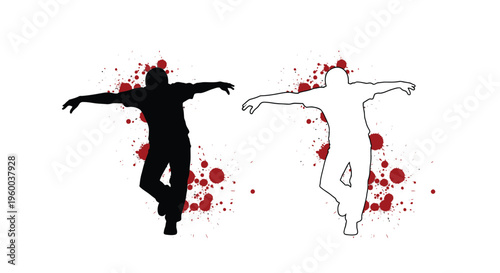 Silhouettes of a man dancing with red splatter effects